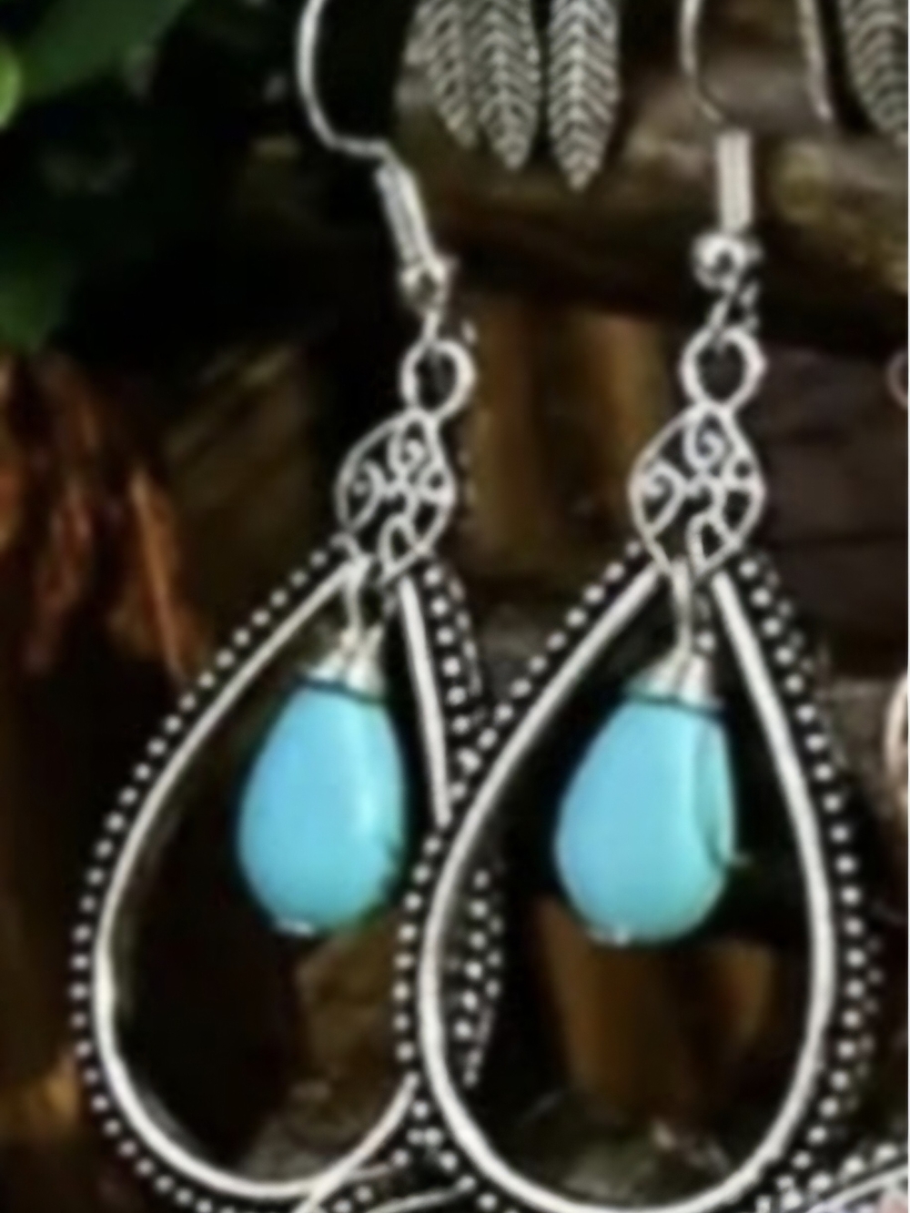 Chloe Silver-Tone Teardrop Earrings with Turquoise Beads